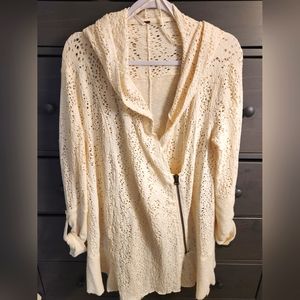 Free People Oversized Crochet Knit Sweater Hoodie Festival Boho Size Med